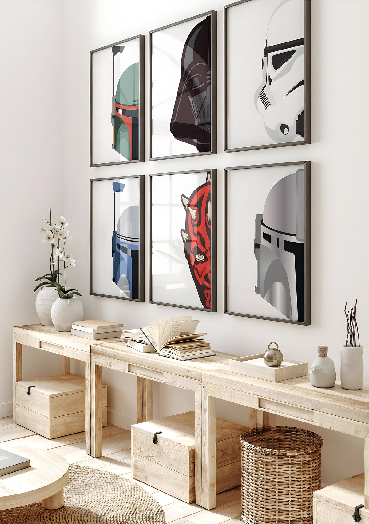 SW Kask Seti Dijital Baskılar, Minimalist, Genç Odası Duvar Sanatı, 6'lı Tablo